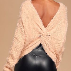 Lulus Emersyn Blush Knit Twist Back Sweater